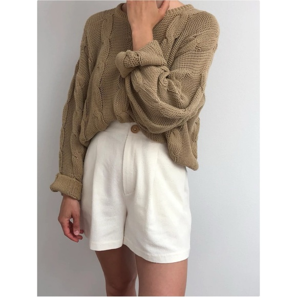 Na Nin Oliver Raw Silk Short - Cream White Front Pleated High Waisted Shorts - Picture 11 of 16